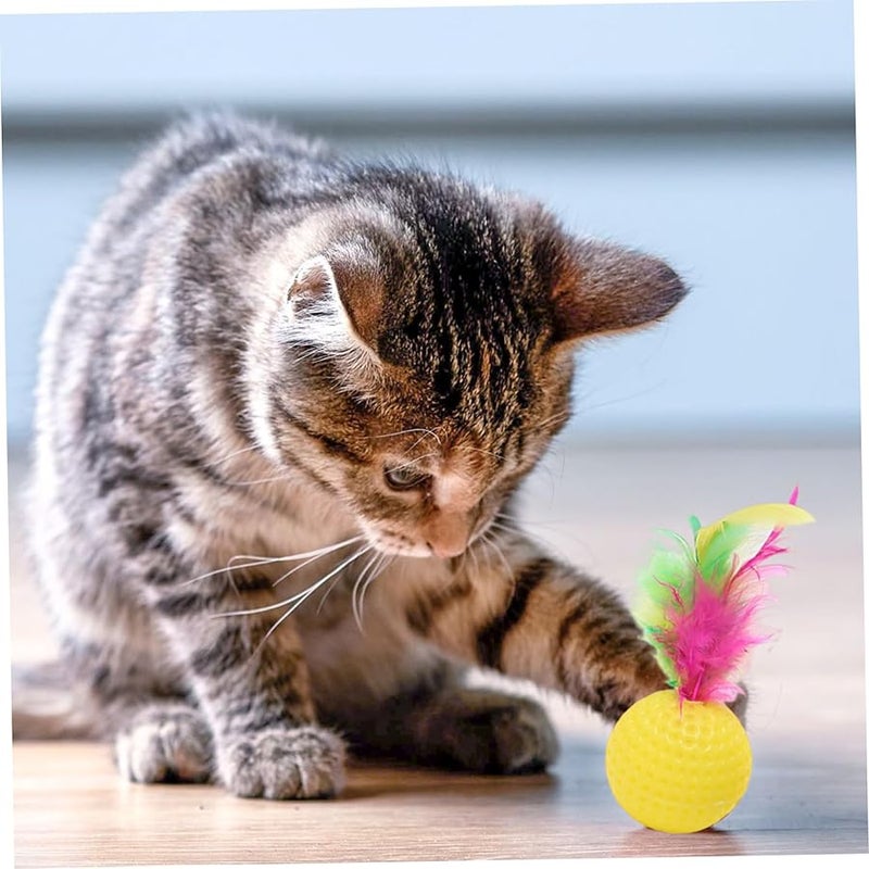 24PCS Colorful Cat Ball Toys with Feathers Interactive Plastic Golf Balls for Indoor Cats - Image 5